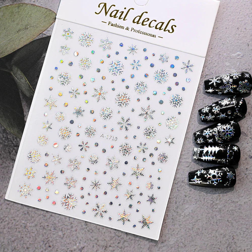 1PCS Laser Gold Snowflake Christmas Tree Nail Sticker 3D Adhesive Nail Decals Nail Art Accessories New Christmas Decoration 2024 (ONLINE ORDER ONLY)