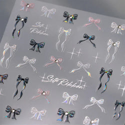 White Black Pink Bowknot Lace Star Pearl Tassel Pendant Shiny 5D Embossed Relief Self Adhesive Nail Art Stickers Manicure Decals (ONLINE ORDER ONLY)