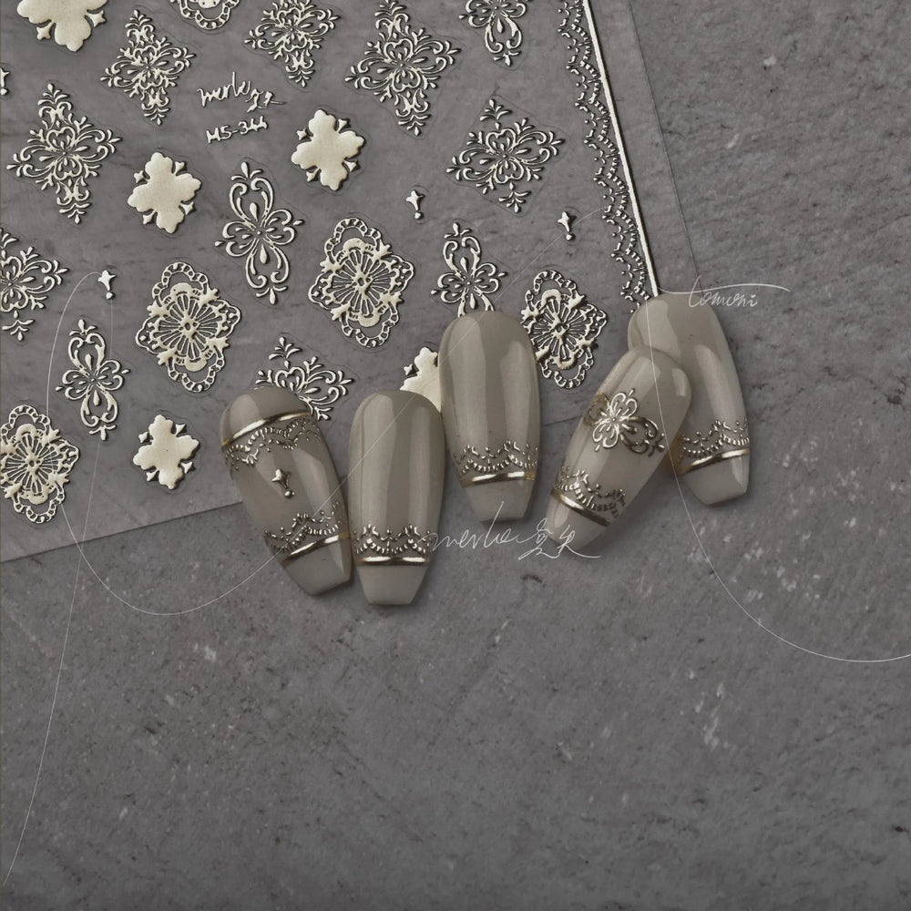 Gold Stamped Silver Totems Geometric Patterns Figure 5D Self Adhesive Nail Art Stickers Stars Bohemia Manicure Decals Wholesale (Online Order Only)