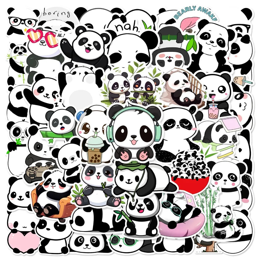 Cute Panda Stickers for Luggage, Notebook, Guitar, Laptop, Phone, Water Bottle (10/25/50pcs) (Online Order Only)