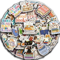 60Pcs Cat and Book with Motivational Phrase Sticker Pack DIY Scrapbook Decorative Stickers For Water Bottle Car Cup Computer (Online Order Only)