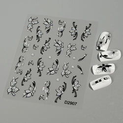 1pcs 5D Floral Nail Art Stickers Acrylic Flowers Decals with Glitter Self-Adhesive Elegant Silver Black Blossoms Theme Nail Art* (ONLINE ORDER ONLY)