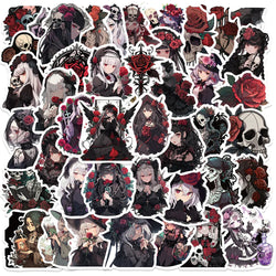 Gothic Rose Girl Stickers Waterproof Decals for Motorcycle, Skateboard, Laptop, Phone, Luggage - 10/30/50pcs (Online Order Only)