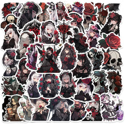Gothic Rose Girl Stickers Waterproof Decals for Motorcycle, Skateboard, Laptop, Phone, Luggage - 10/30/50pcs (Online Order Only)