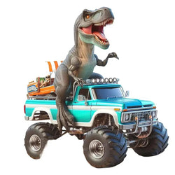 T-Rex Dinosaur Driving on a Monster Truck- Wall Stickers Bedroom Boy Room Background Decoration Mural Animals Home Decor  S490 (ONLINE ORDER ONLY)