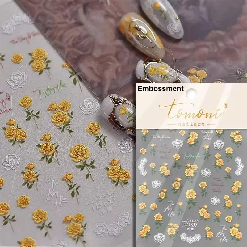 Charming Dreamy Shiny Jelly Blue Gradient Lily Flowers Rose Petal White Dot Chinese Colorful Nail Art Stickers Manicure Decals (ONLINE ORDER ONLY)