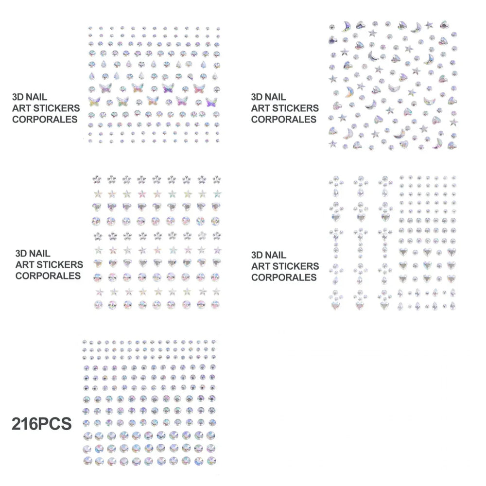 5Pcs Coloful Glitter Face Jewelry Sticker Crystal Eye Body Face Jewels Bady Makeup Tools Temporary Self-Adhesive Nail Rhinestone (ONLINE ORDER ONLY)