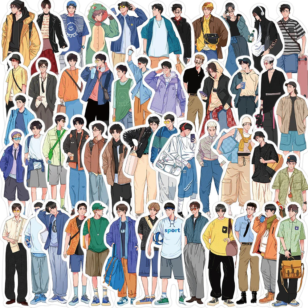 50PCS Boy Wear Fashion Man Stickers Pack DIY Skateboard Motorcycle Suitcase Stationery Stickers Phone Laptop Toy (Online Order Only)