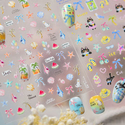 Summer Beach Bikini Watermelon Hat Sandals Ice Cream Shell Conch Starfish Cat Duck Nail Art Decoration Stickers Manicure Decals (ONLINE ORDER ONLY)