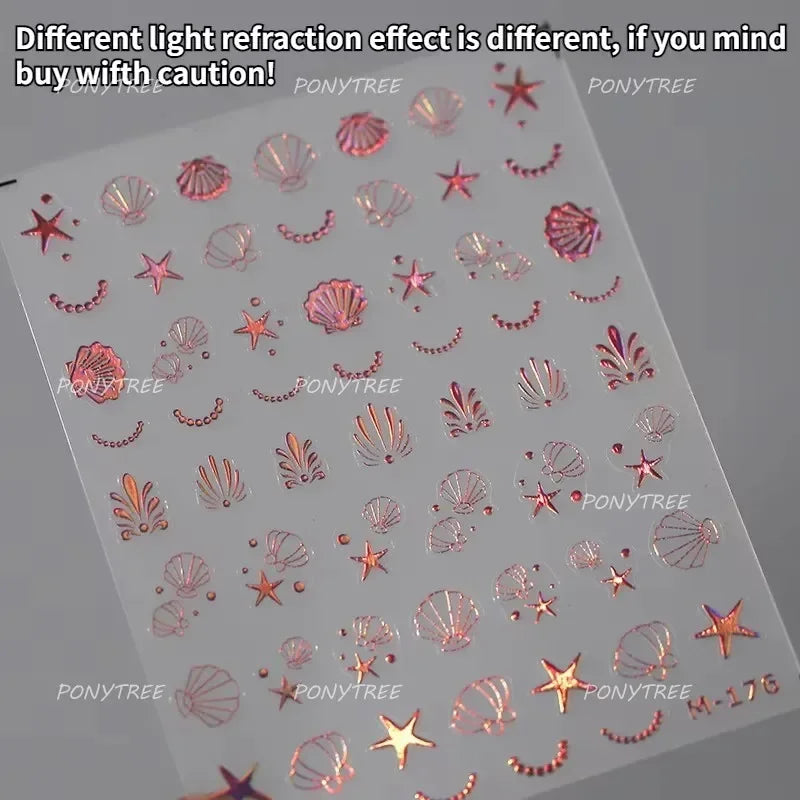 Chic Colourful Star Moon Curved Line Arc Necklace Love Heart Hanging in The Air Cherry Adhesive Nail Art Stickers Manicure Decal (Online Order Only)
