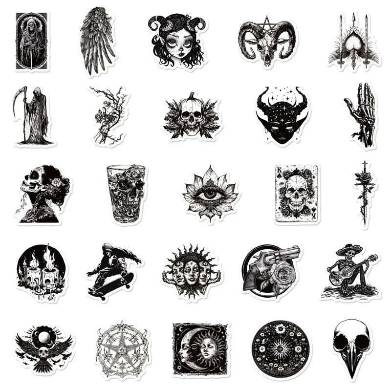10/30/50PCS Gothic Skull Eyes Sticky PVC Sticker Aesthetic DIY Decoration Scrapbooking Hand Accounting Supplies for Kids (Online Order Only)