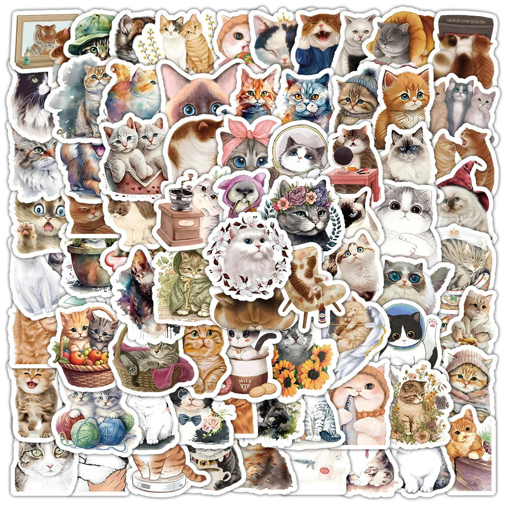 10/30/50/100PCS Cute Kawaii Cats Stickers Decoration Waterproof Skateboard Laptop Phone Notebook Luggage Bike Cartoon Decals Toy (ONLINE ORDER ONLY)