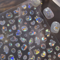 Blow Bubbles Goldfish Cat Kitten Water Love Heart Star Rabbit Bunny Self Adhesive Nail Art Decorations Stickers Manicure Decals (Online Order Only)