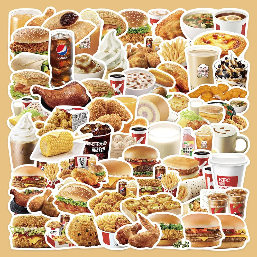 64pcs KFC Graffiti Stickers for Helmet, Desktop, Wall Decoration, DIY Pack Wholesale (Online Order Only)