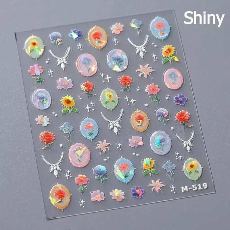 Retro Rose Gold Silver Totem Picture Photo Frame Flower 5D Self Adhesive Nail Art Stickers 5D Shiny Rhinestone Manicure Decals (ONLINE ORDER ONLY)