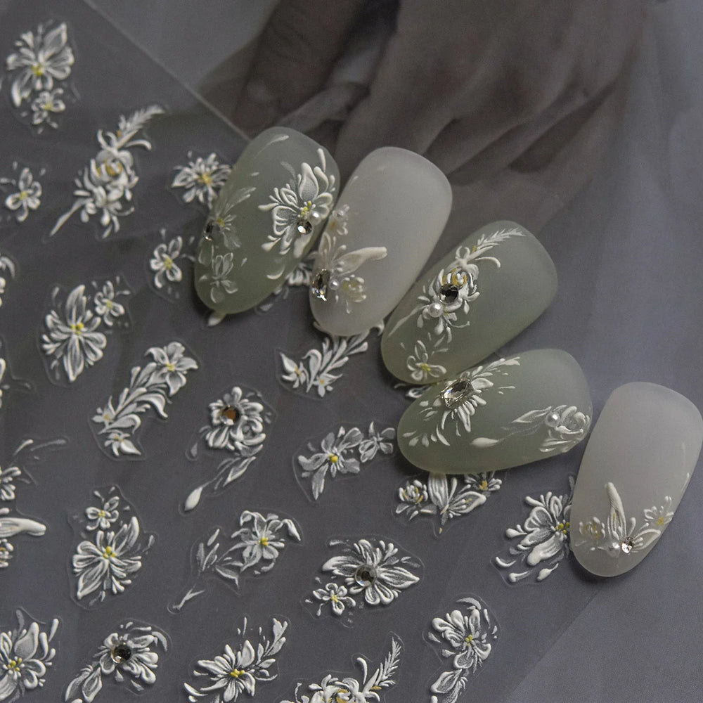 Petal Numerous Flowers Luxuriant Plant Garden Yellow Stamen Charming 5D Soft Relief Adhesive Nail Art Sticker 3D Manicure Decals (ONLINE ORDER ONLY)