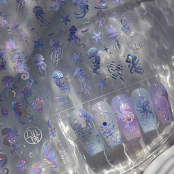 Jellyfish Schools of Fish Shoal Mermaid Tail Seahorse Dreamy Ocean Starfish Shell Coral Adhesive Nail Art Sticker Manicure Decal (ONLINE ORDER ONLY)