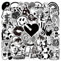 Cool Black & White Graffiti Stickers for Laptop, Skateboard, Motorcycle, Phone, Luggage - 10/30/50pcs (Online Order Only)