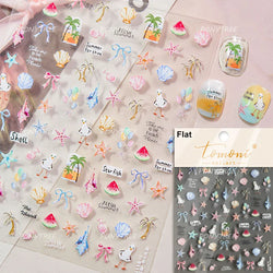 Summer Beach Bikini Watermelon Duck Cat Ice Cream Shell Coconut Tree Cherry Starfish Sunglasses Nail Art Sticker Manicure Decals (ONLINE ORDER ONLY)