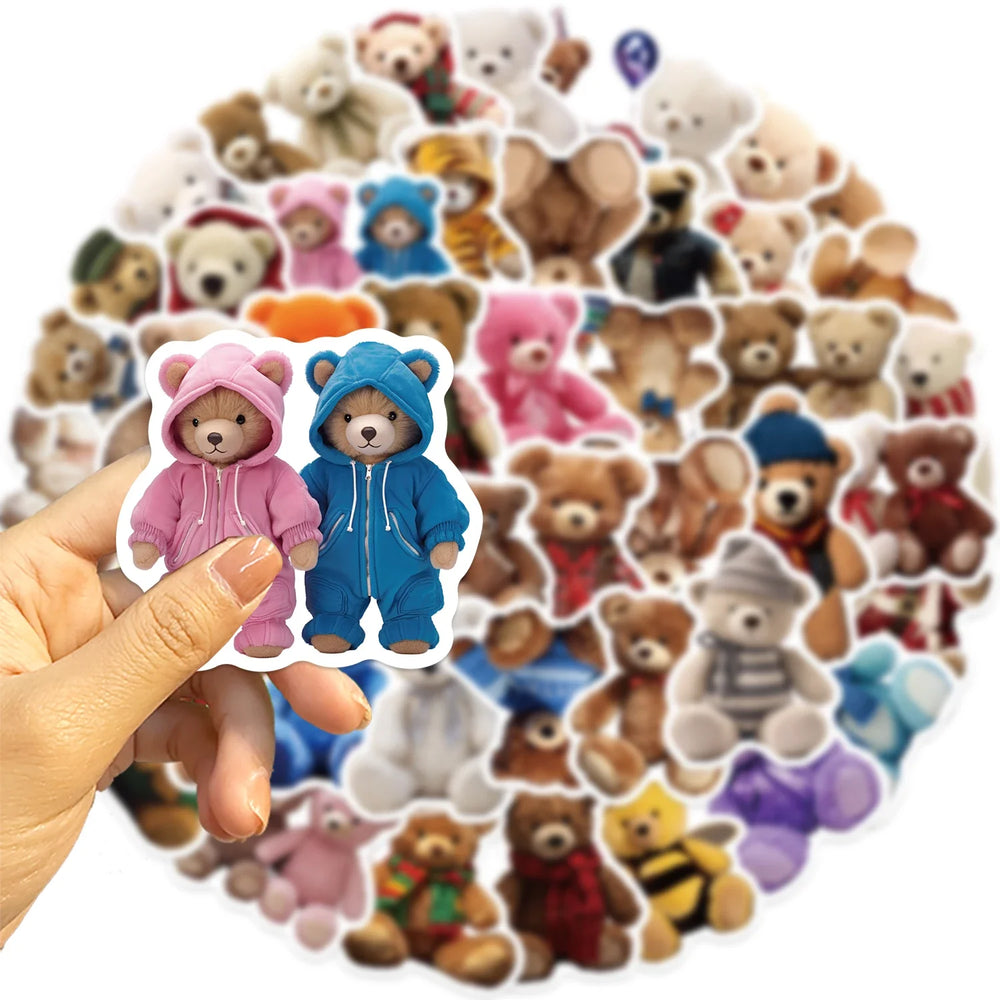 50PCS Cartoon Anime Kawaii Bear Stickers Plush For Water Bottle Laptop Skateboard Scrapbook Luggage Kids Sticker Waterproof PVC (Online Order Only)