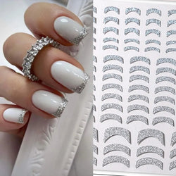 French 3D Nail Decals Stickers Stripe Line French Tips Transfer Nail Art Manicure Decoration Sliver Reflective Glitter Stickers (ONLINE ORDER ONLY)