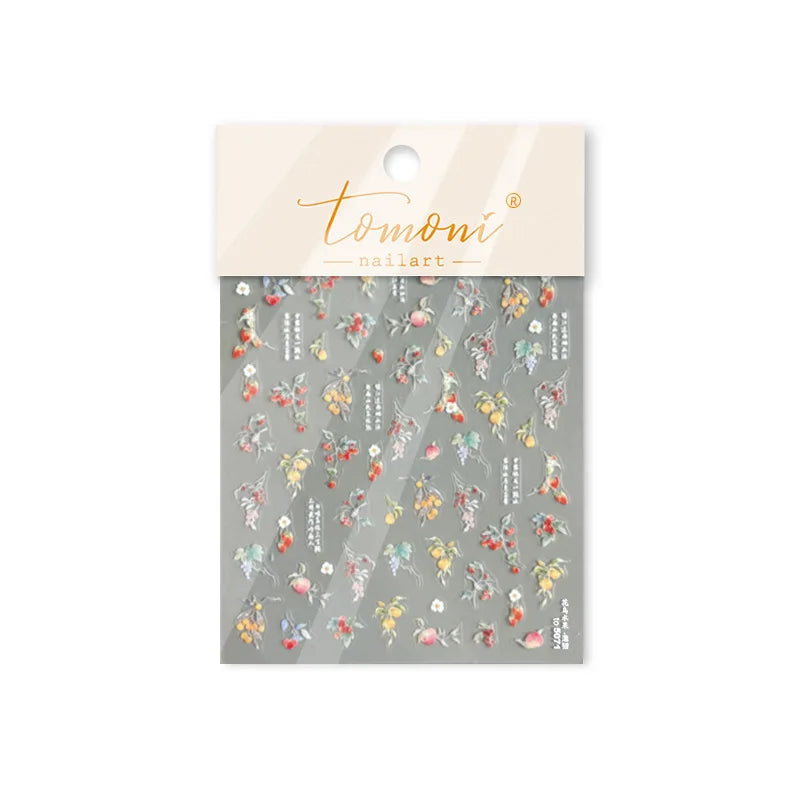 Antique Flowers Bird Swallow Fruit Narcissus Orchid Oranges Peaches Grape Cherry Strawberries Nail Art Stickers Manicure Decals (ONLINE ORDER ONLY)