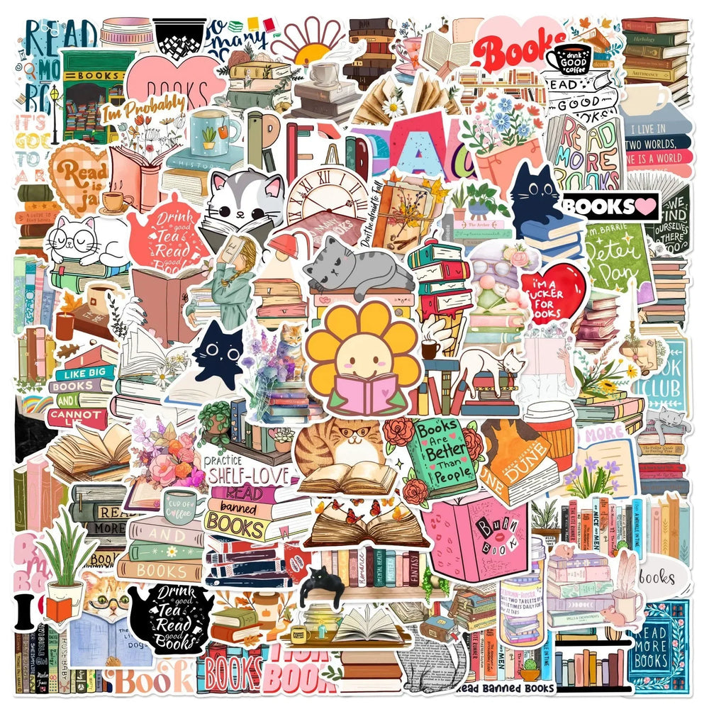 10/50/100PCS Cute Flower Book Reading Stickers Aesthetic DIY Scrapbooking Notebook Bottle Phone Luggage Decoration Sticker Toy (ONLINE ORDER ONLY)