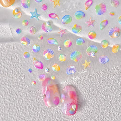 Fantasy Beach Summer Dreamy Colorful Seasnail Shell Pearl Conch Jelly Star 5D Decals Soft Relief 3D Decoration Nail Art Stickers (Online Order Only)