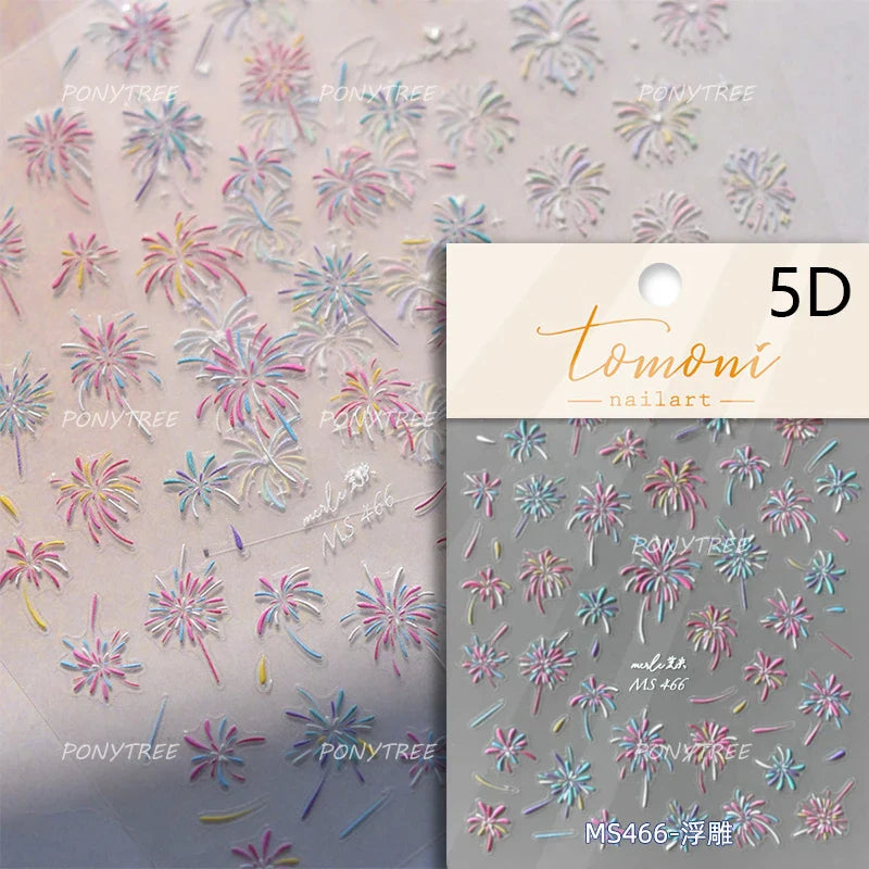 Colorful Fireworks Blooming Castle Romantic Brilliant Sky Self Adhesive Nail Art Stickers Star Shiny Rhinestone Manicure Decals (Online Order Only)