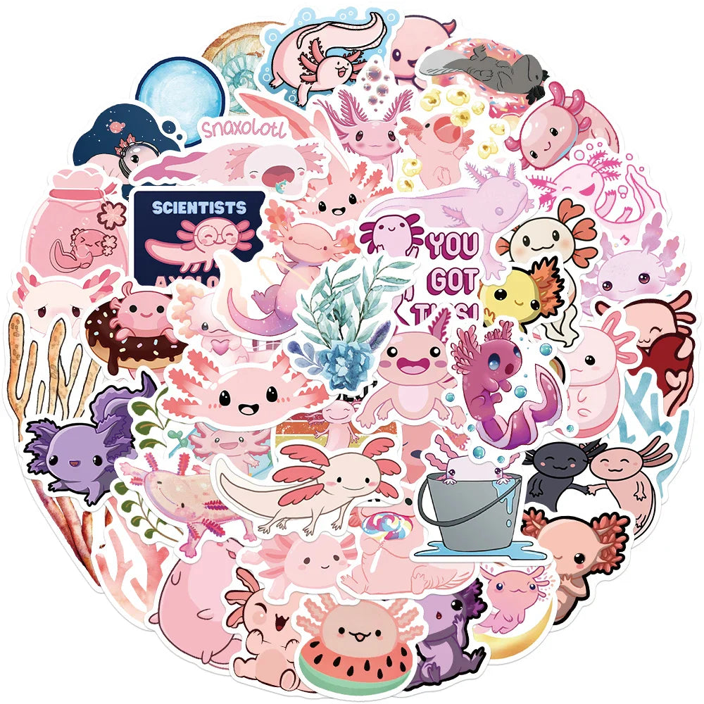 100Pcs Axolotl Graffiti Stickers Cute Animal Cartoon Decal Kids Toy Suitcase Scrapbook Diary Phone Laptop Sticker Pack (Online Order Only)