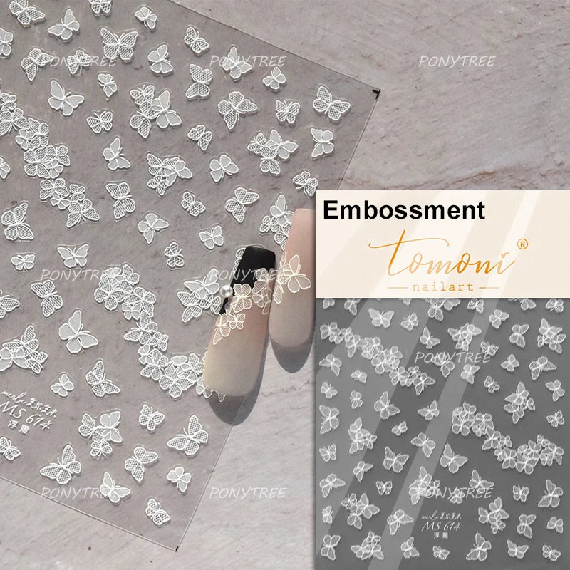 Yellow Butterfly Rose Flower Lace Gradual Wing Charming Romantic Jelly Camellia Self Adhesive Nail Art Stickers Manicure Decals (Online Order Only)