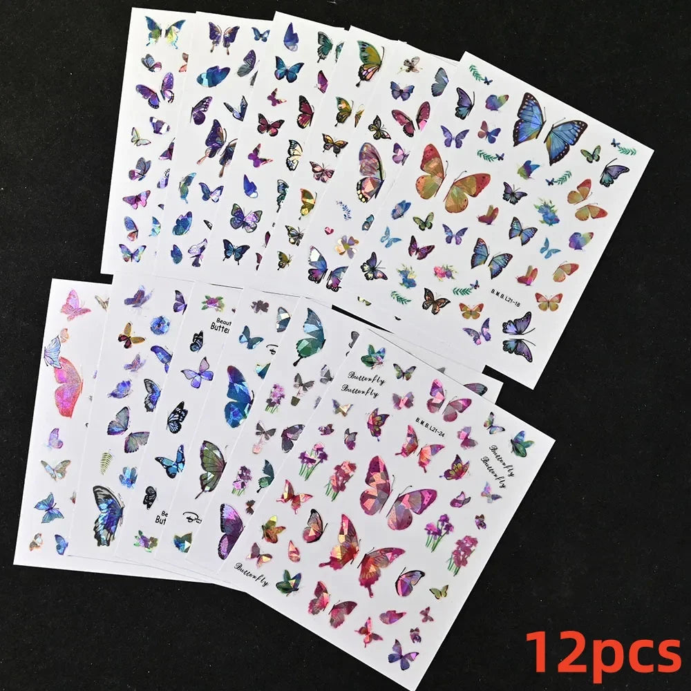 12Pcs 3D Golden Red Glitter Heart Love Nail Sticker Valentine Self Adhesive Cartoon Decal Geometry Lines Stripe Slider Manicure* (ONLINE ORDER ONLY)