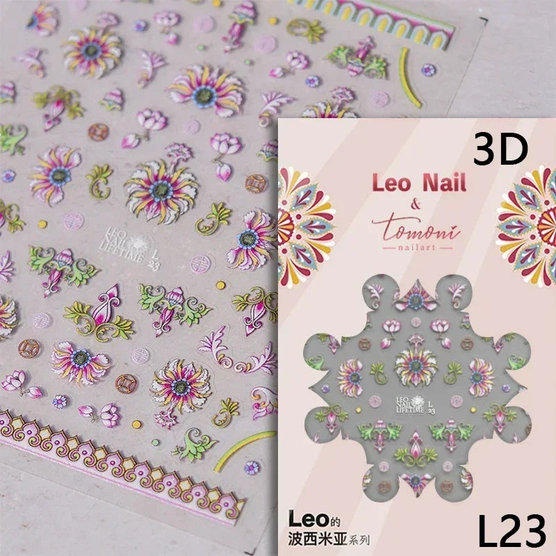 Gradient Halo Dyeing Dark Red Rose Flower Rhinestone Lace Bow Heart 3D Self Adhesive Nail Art Decoration Sticker Manicure Decals (ONLINE ORDER ONLY)