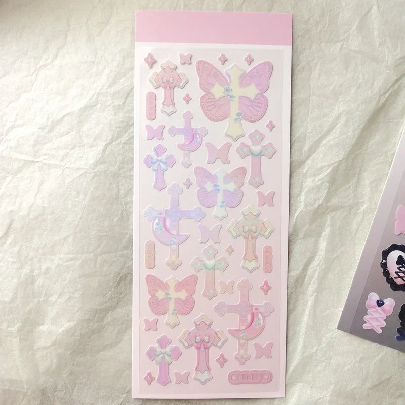 Cute Star Moon Rose Series Laser Stickers Hand Account Idol Card DIY Material Decorative Sticker Personalized Korean Stationery (ONLINE ORDER ONLY)