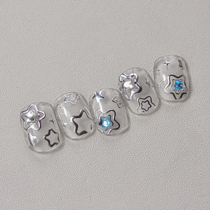 Colored Crystal Star Love Heart Shiny Silver Hollowed Smudging Rainbow Flower Jelly Embossed Nail Art Stickers Manicure Decals (ONLINE ORDER ONLY)