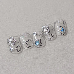 Colored Crystal Star Love Heart Shiny Silver Hollowed Smudging Rainbow Flower Jelly Embossed Nail Art Stickers Manicure Decals (ONLINE ORDER ONLY)