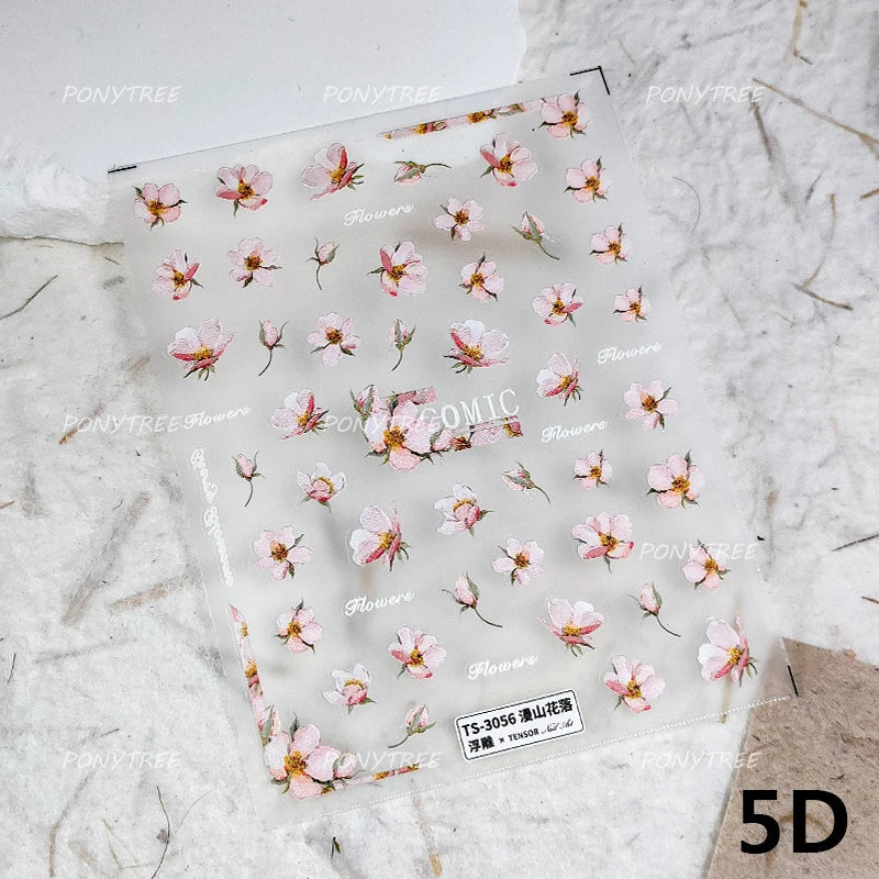 Translucent White White Pink Magnolia Rose Flower Floral Soft Embossed Relief Adhesive Nail Art Stickers Chic 3D Manicure Decals (ONLINE ORDER ONLY)