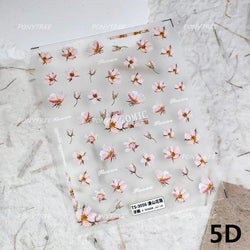 Translucent White White Pink Magnolia Rose Flower Floral Soft Embossed Relief Adhesive Nail Art Stickers Chic 3D Manicure Decals (ONLINE ORDER ONLY)