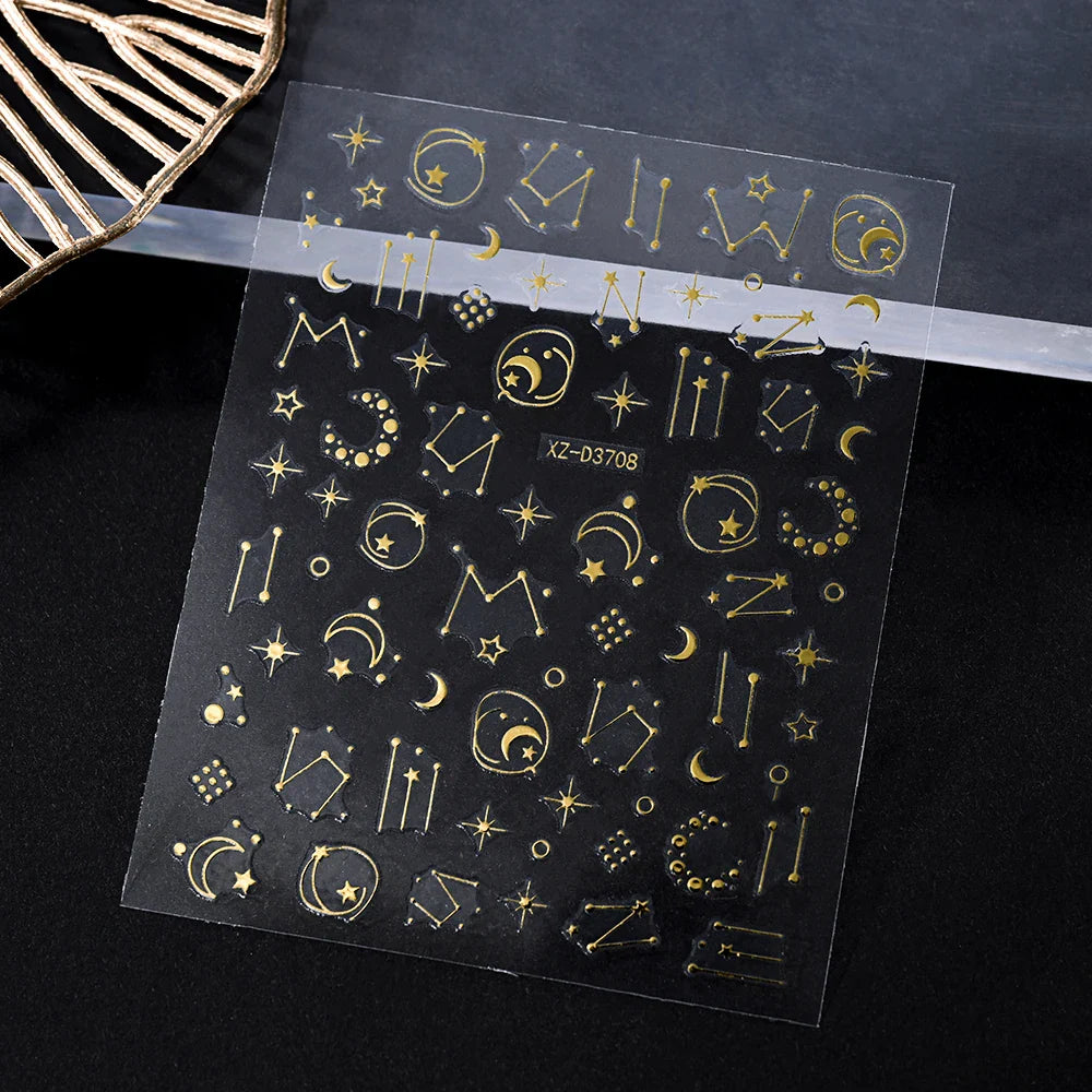 1pc 3D Gradient French Nail Stickers with Crown & Tassel Design Gold Silver Lines Self-Adhesive Nail Art Waterfall Manicure Foil (Online Order Only)