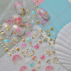 Halo Dyeing Ocean Shell Conch Starfish Pearl Love Heart Bowknot Jellyfish Adhesive Nail Art Stickers Manicure Decals Wholesale (ONLINE ORDER ONLY)