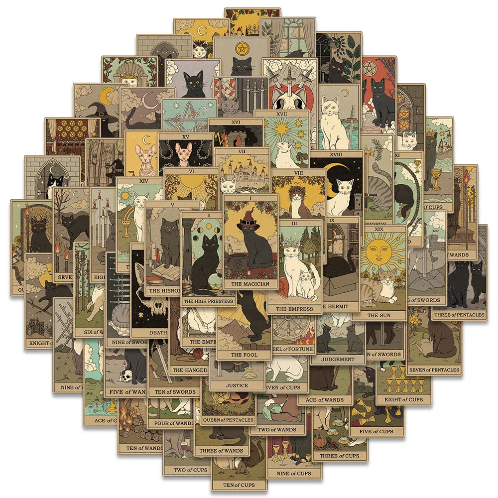 70pcs Retro Cartoon Cats Tarot Art Stickers (ONLINE ORDER ONLY)