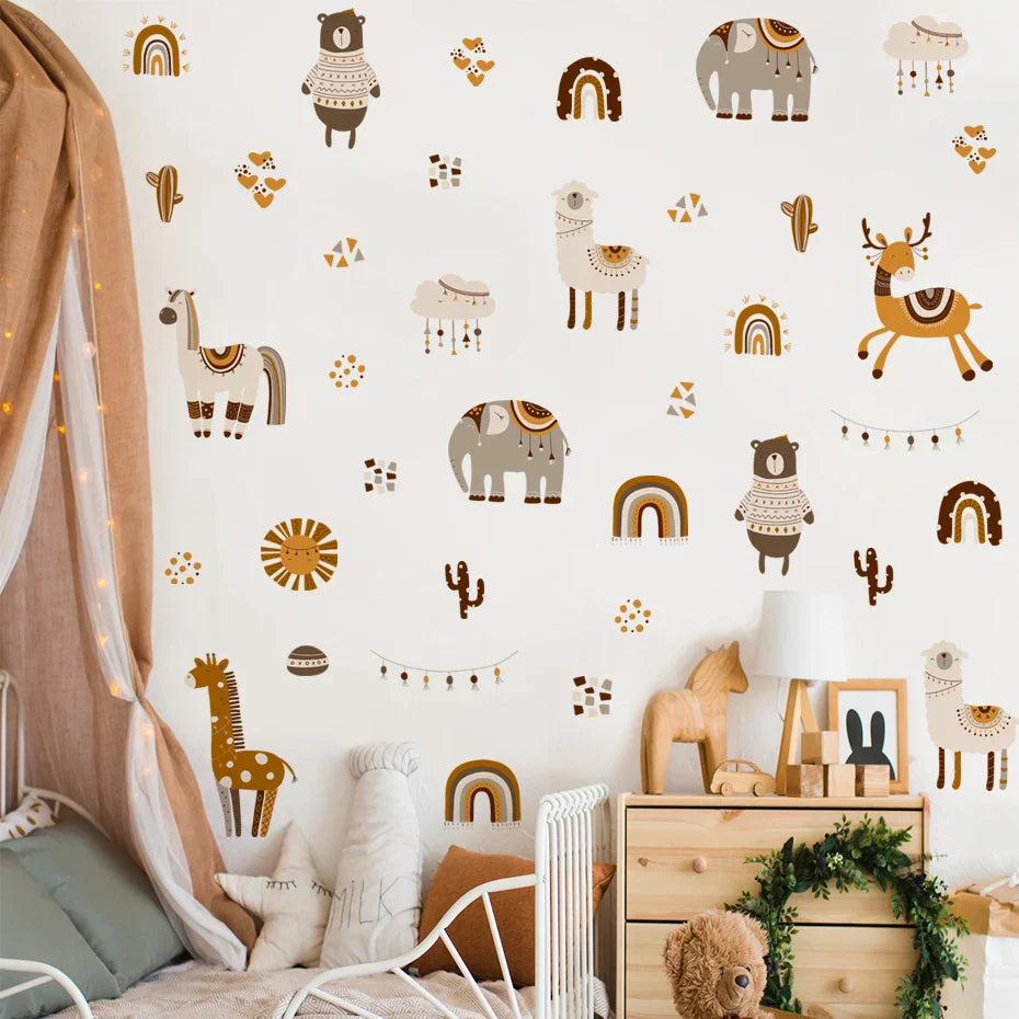 Boho Safari Animals Nursery Wall Decals Art Posters Kids Room Decor (Online Order Only)
