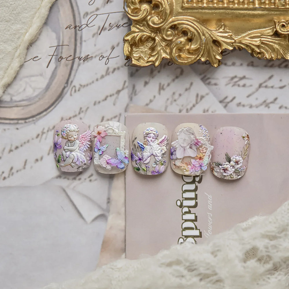 Angel Bowknot Stone Statue Vintage Photo Frame Flower Bed Bouquet Garden Rose Crown Adhesive Nail Art Stickers Manicure Decals (ONLINE ORDER ONLY)