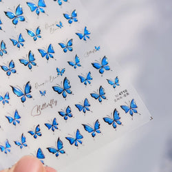 Charming Delicate Sapphire Color Blue Black Stroke Butterfly Jelly Relief Rhinestone Adhesive Nail Art Stickers Manicure Decals (Online Order Only)