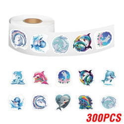 100-500pcs Cute Dolphin Stickers Reward Stickers Kids Toys DIY Scrapbook Party Gift Decoration Label Stationery Sticker (Online Order Only)