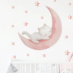 Pink Cat Moon Wall Stickers Kids Room Decor (Online Order Only)