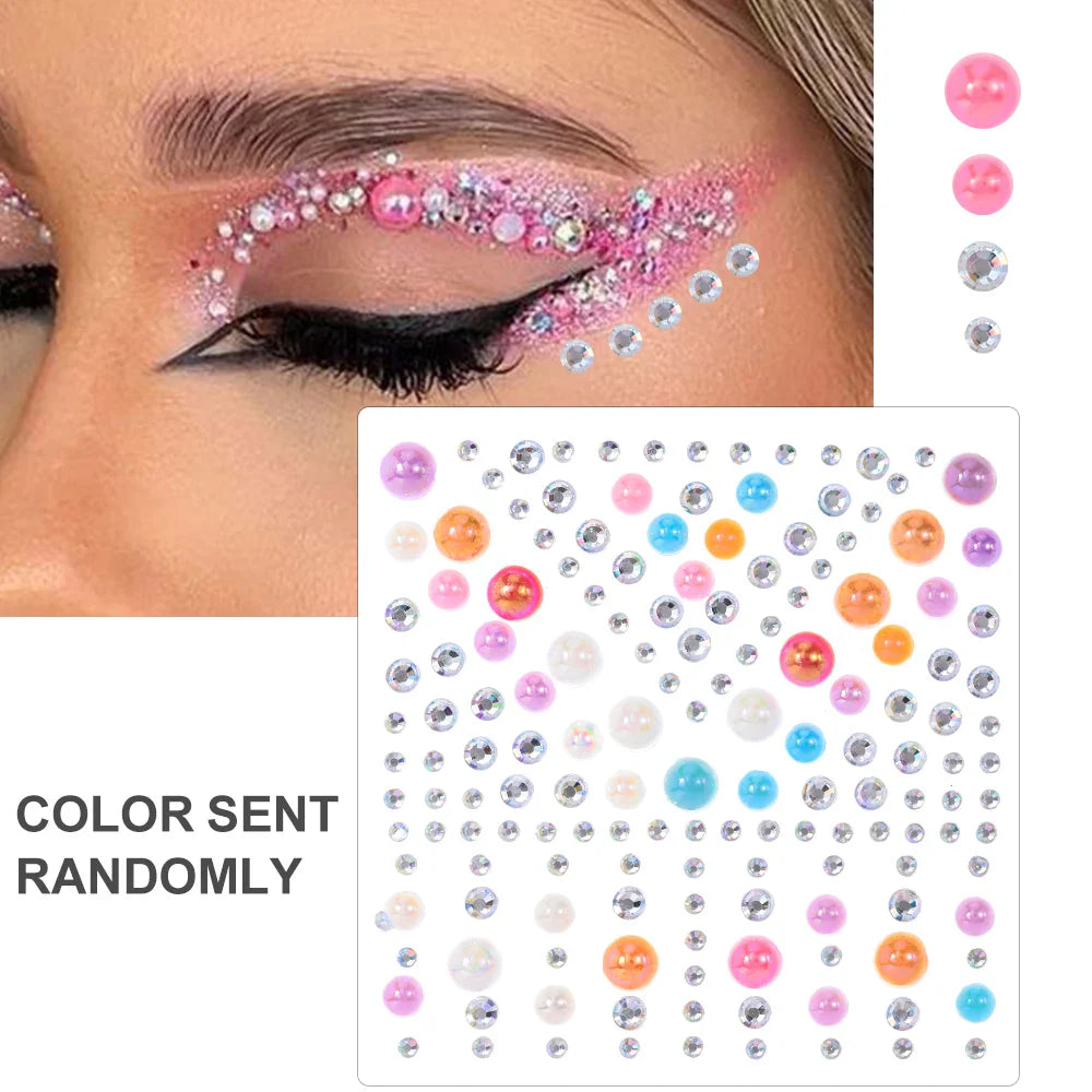 5Pcs Coloful Glitter Face Jewelry Sticker Crystal Eye Body Face Jewels Bady Makeup Tools Temporary Self-Adhesive Nail Rhinestone (ONLINE ORDER ONLY)