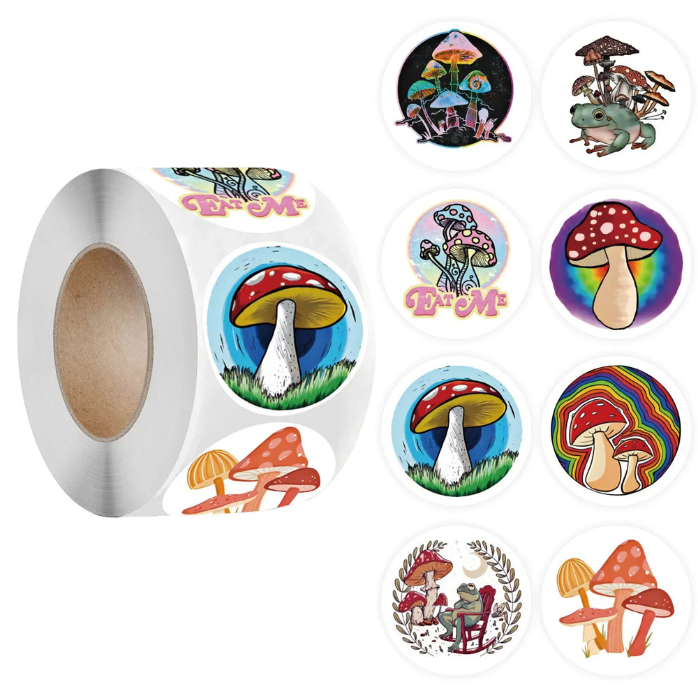 500pcs Summer Cartoon Beaches and Mushrooms Sticker Roll (Online Order Only)