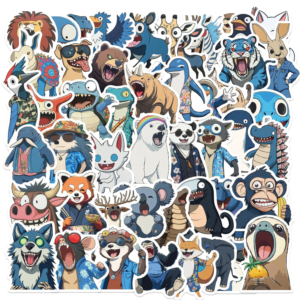 50pcs Animals Mixed Stickers Wolf Dog Bull and Bear Toy Scrapbook Diary Phone Laptop Guitar Waterproof Graffiti Decal (ONLINE ORDER ONLY)