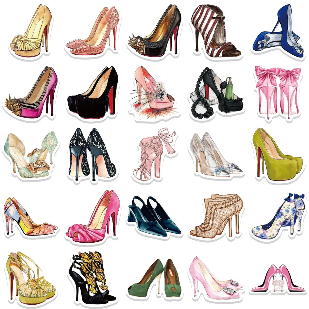 10/50Pcs Fashion Princess High Heels Graffiti Stickers Cartoon Decals Laptop Phone Diary Notebook Decoration Sticker for Girl (ONLINE ORDER ONLY)